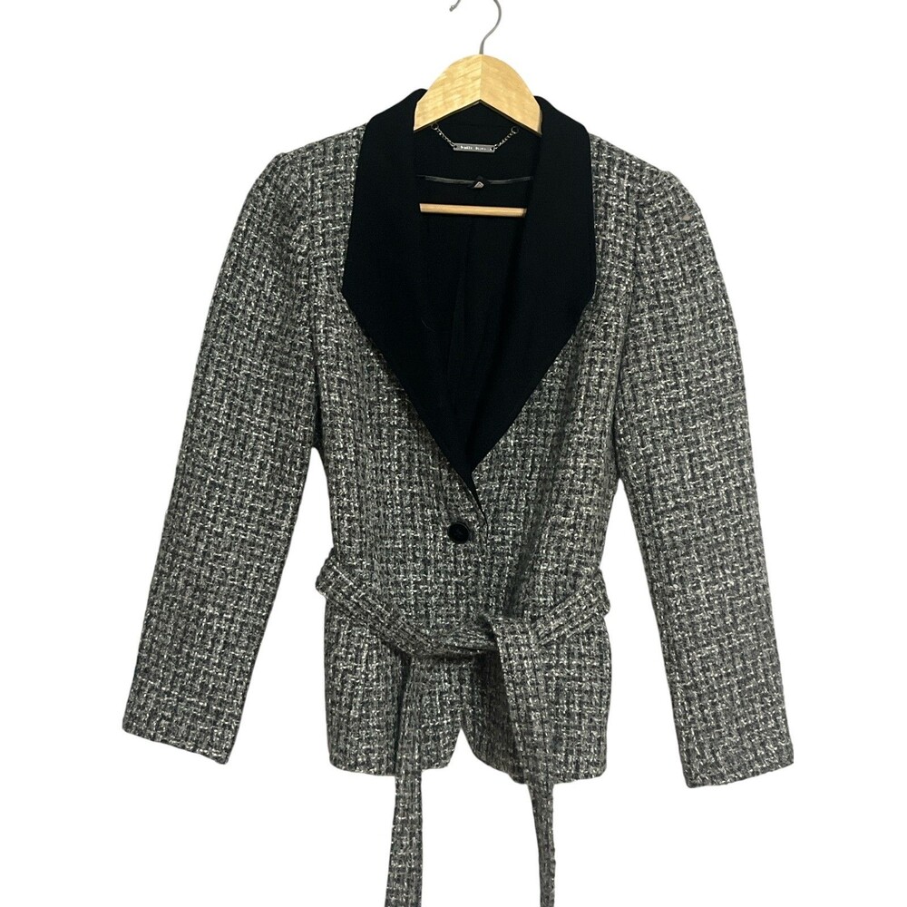 White House Black Market Tweed Blazer Lapel Gray W S 2 Work Attire Pant Suit.